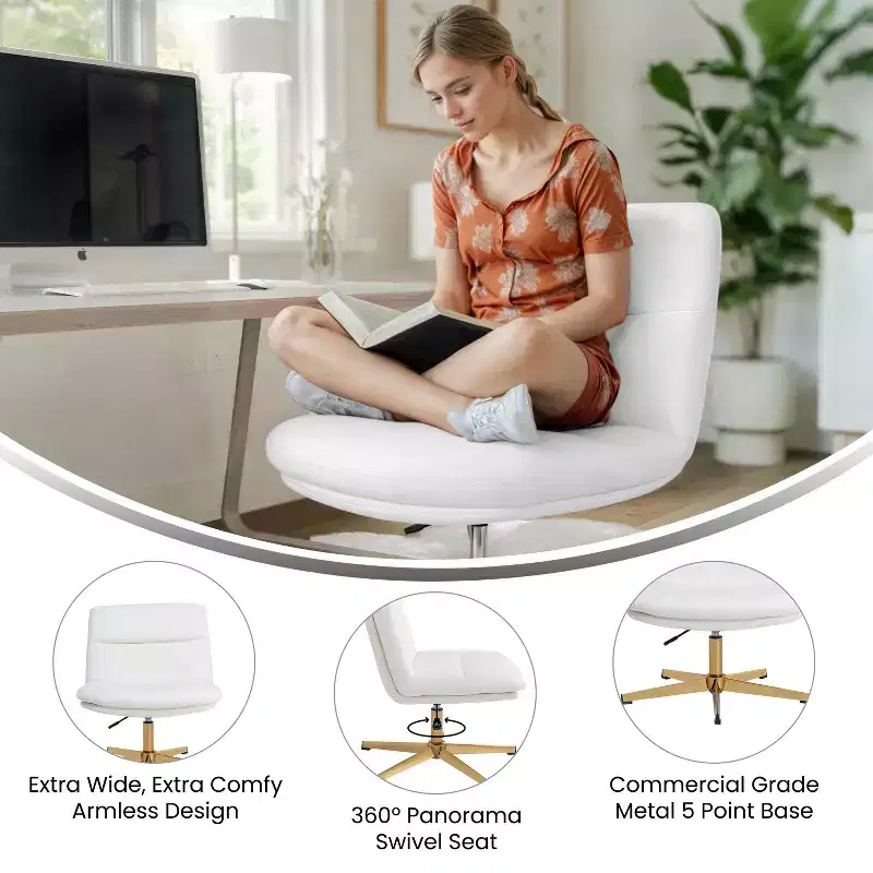 Merrick Lane Mid-Back Height-Adjustable Stationary Armless Swivel Office Chair - Padded Upholstered Wide Back and Seat, Strong Frame