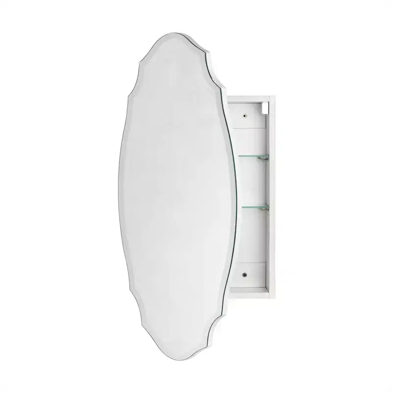 White Irregular Oval Frameless Surface-Mounted Medicine Cabinet with Mirror - 20x30 in, 1-Door