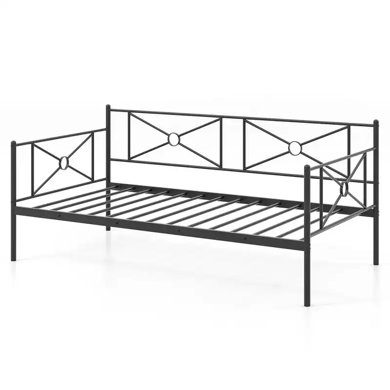 Costway Twin Metal Daybed Frame with Slats Classic Mattress Foundation Bed Sofa White\Black