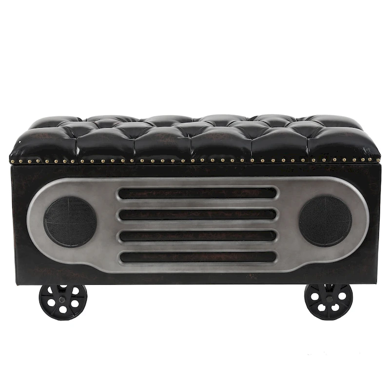 Upholstered Faux Leather Retro Speaker Styling Bench