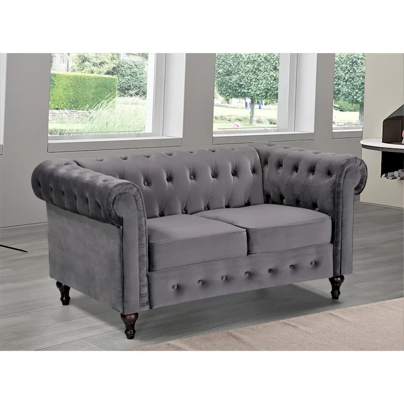 Brooks Velvet Upholstered Classic Chesterfield Loveseat