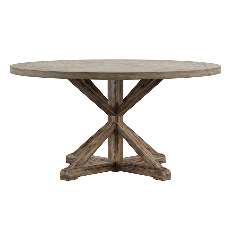 Benchwright Round Antique Grey Oak Dining Table by iNSPIRE Q Artisan