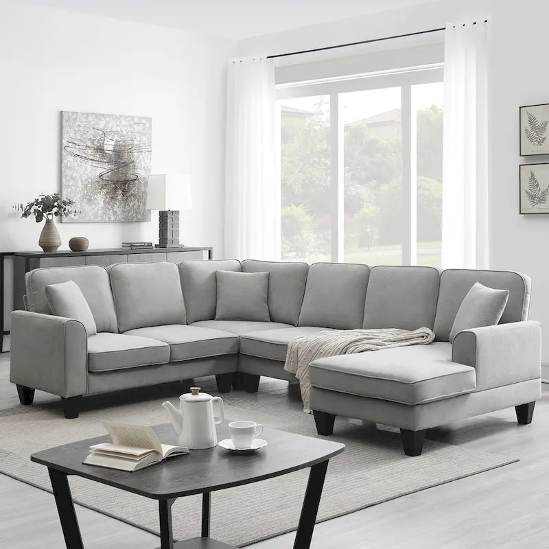 89*89 Oversized Velvet Modern Sectional Sofa,Large L Shaped Upholstered Indoor Furniture with Double Cushions,Grey