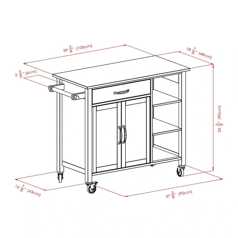 Mabel Utility Kitchen Cart, Walnut and Natural - 42.72 x 18.9 x 35.43 inches