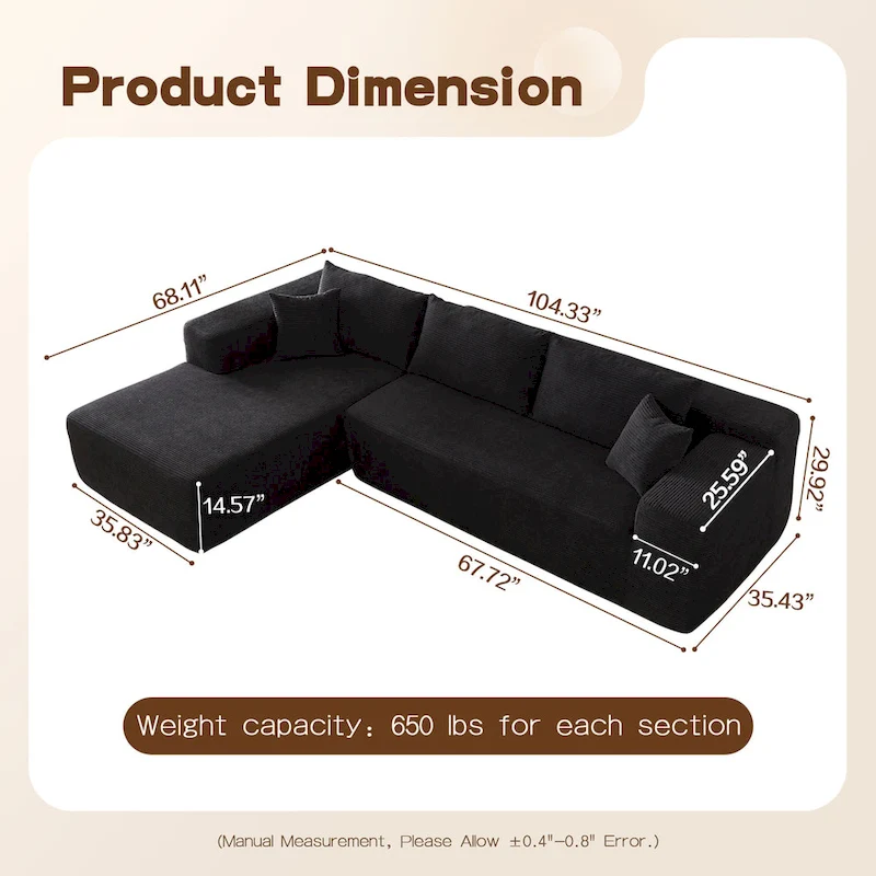 OVIOS Pit Stripes No Assembly Required Chaise Sofa