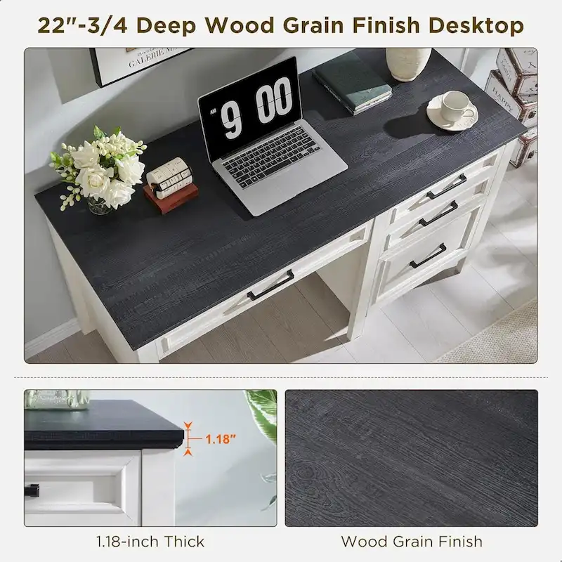 Modern Farmhouse Home Office Desk, Computer Desk with File Cabinet