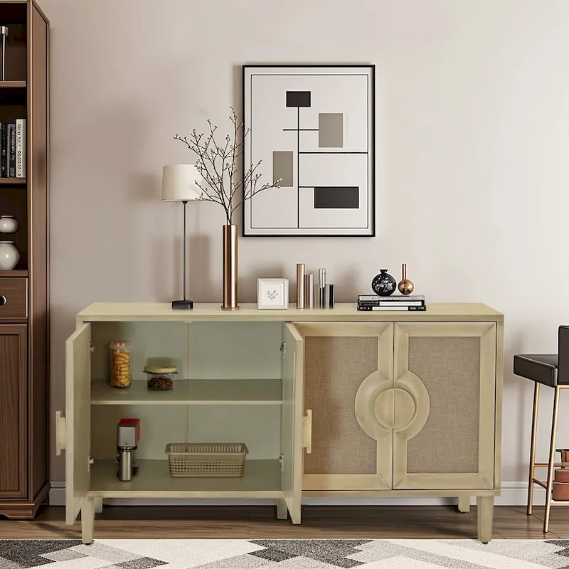 59.84Elegant Vintage 4-Door Cabinet with Linen Decorated Doors,for Bedroom,Living Room,Office,Easy Assembly