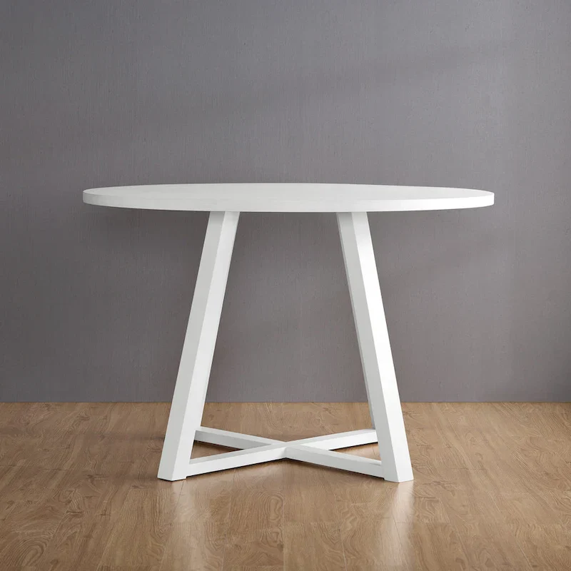 Roundhill Furniture Edo Round Dining Table, Trestle Base, White Finish