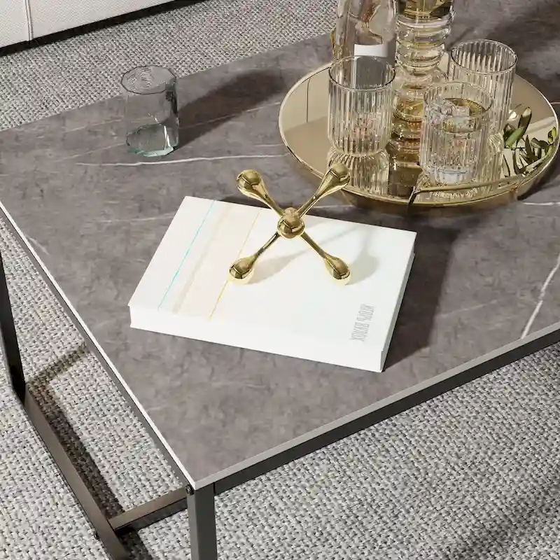 Frame Coffee Table Rectangular Cocktail Table Marble Metal Sofa Table
