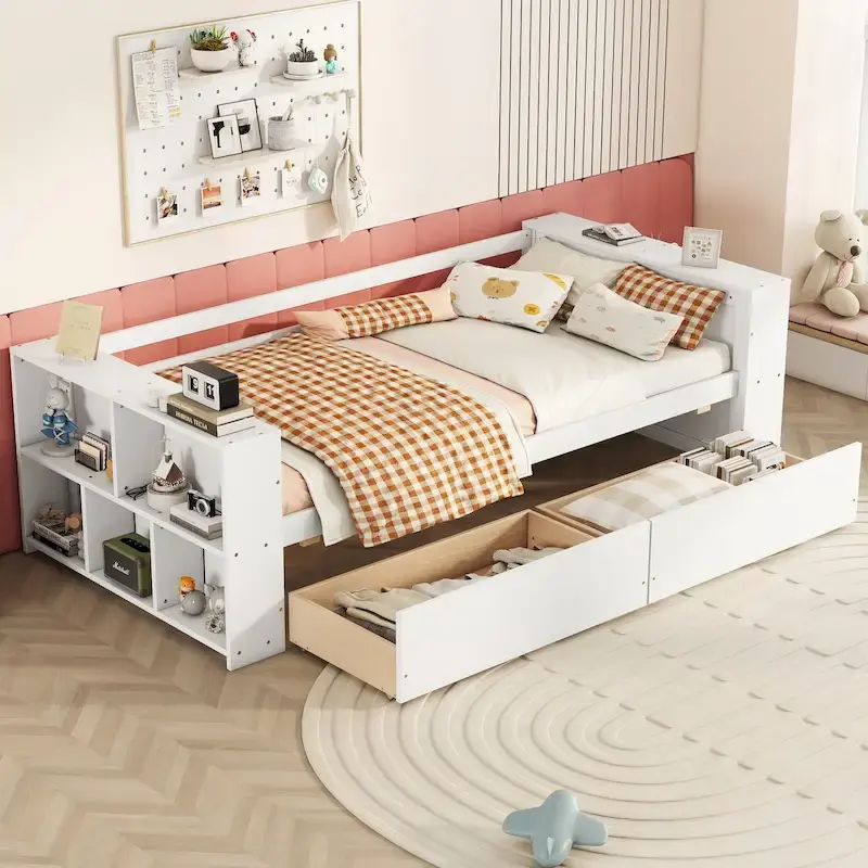 Twin Size Daybed with Shelves and Drawers