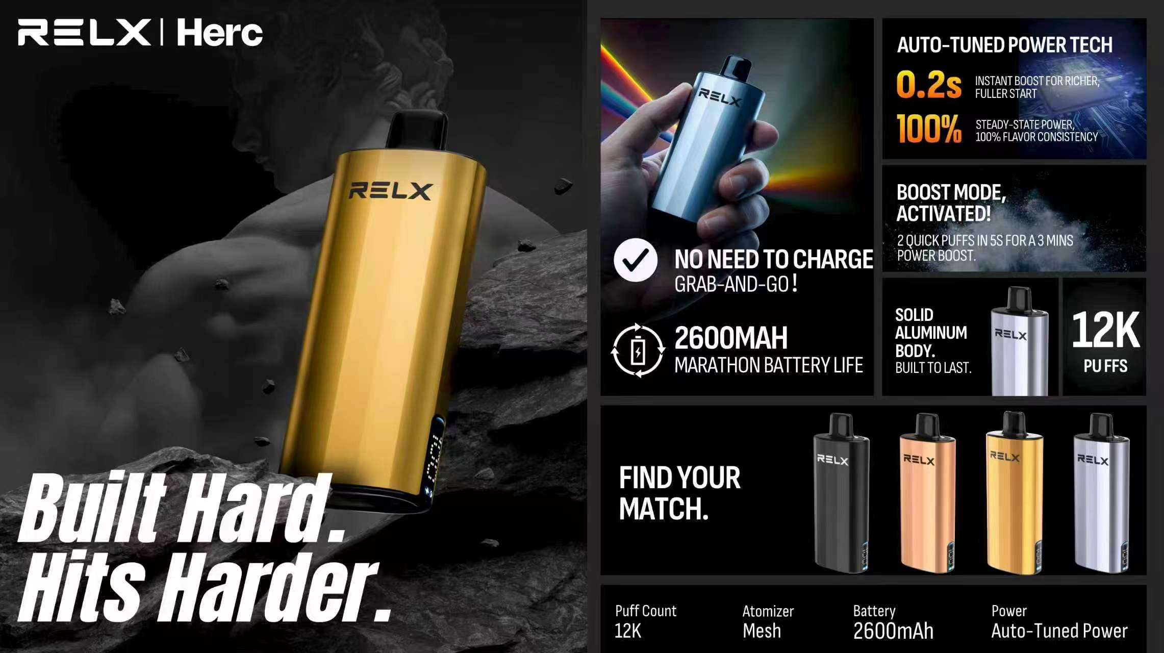 new Relx Herc 12000 Puffs 15 Flavors