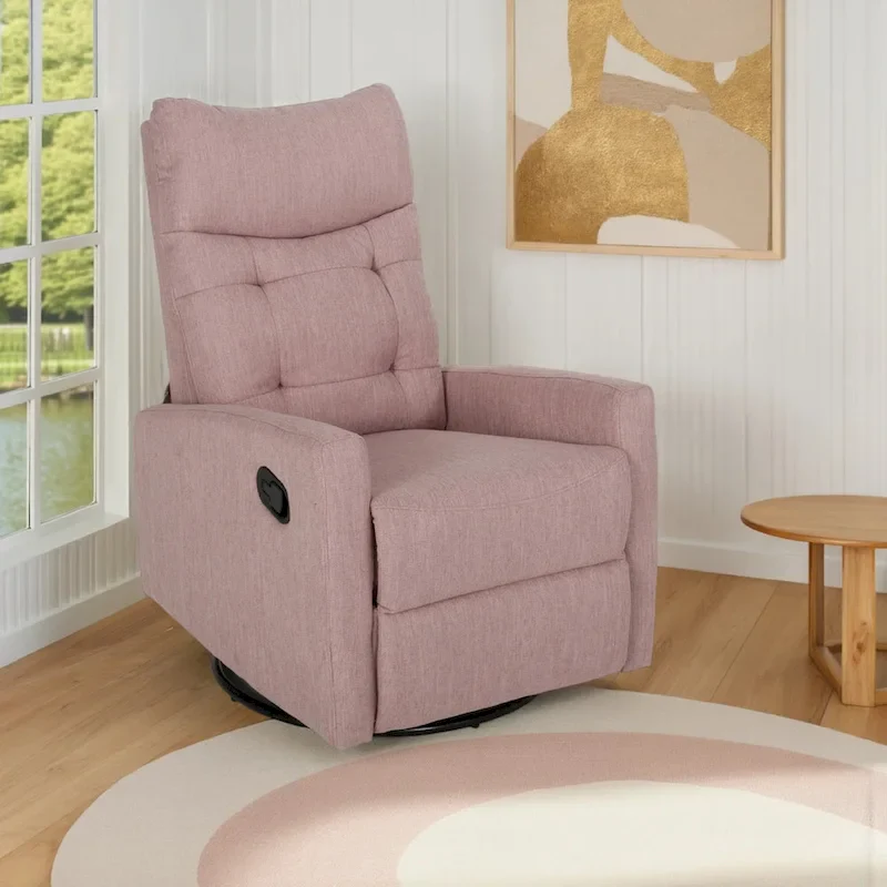 Tufted Fabric Glider Swivel Recliner – Blush Pink / Black Base, Single