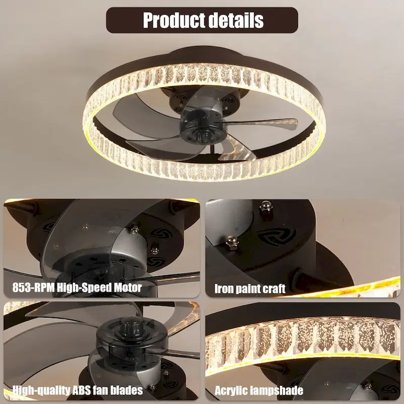 Dimmable 20in Ceiling Fan with Light and Remote Control 6 Speeds