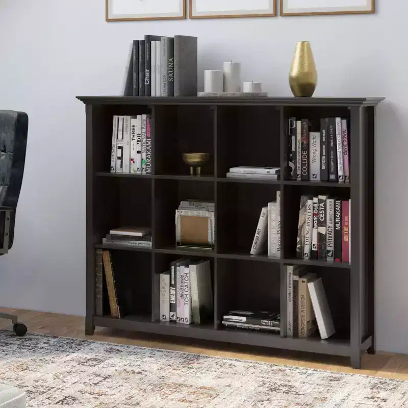 WyndenHall 48" Halifax 12 Cube Storage Bookcase Hickory Brown: Transitional Style, Pine & Plywood Frame, Fixed Shelves