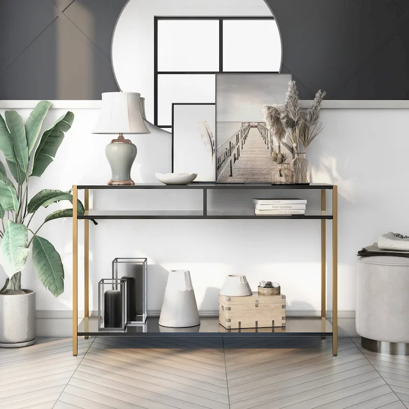 Raven Glam 48-inch Steel 3-Shelf Console Table by Furniture of America