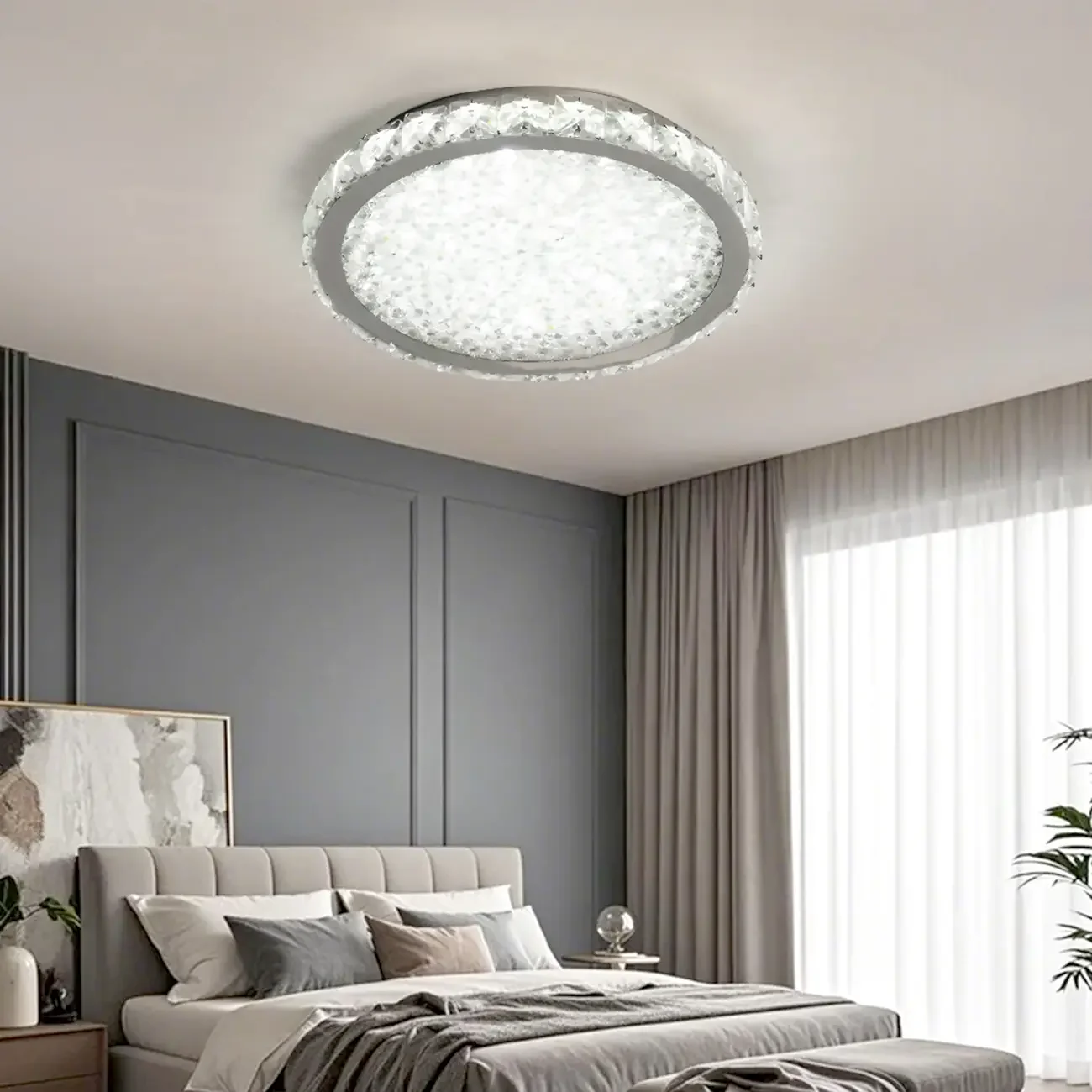 Small LED Flush Mount Ceiling Light with Crystal Shade