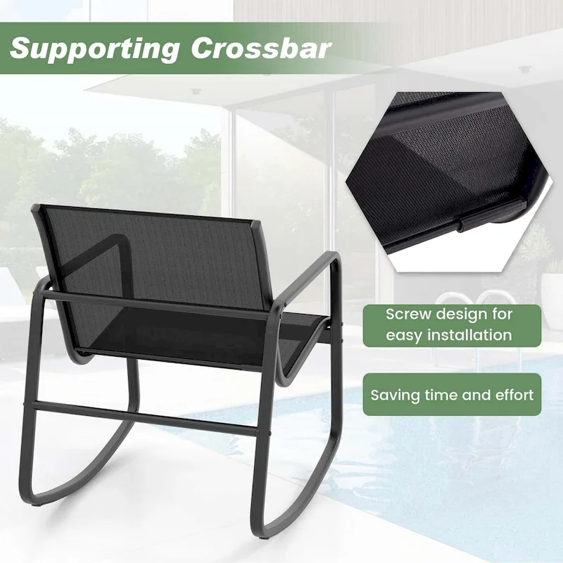 Costway 3 Piece Patio Rocking Set 2 Rocking Bistro Chairs & Glass-Top - See Details