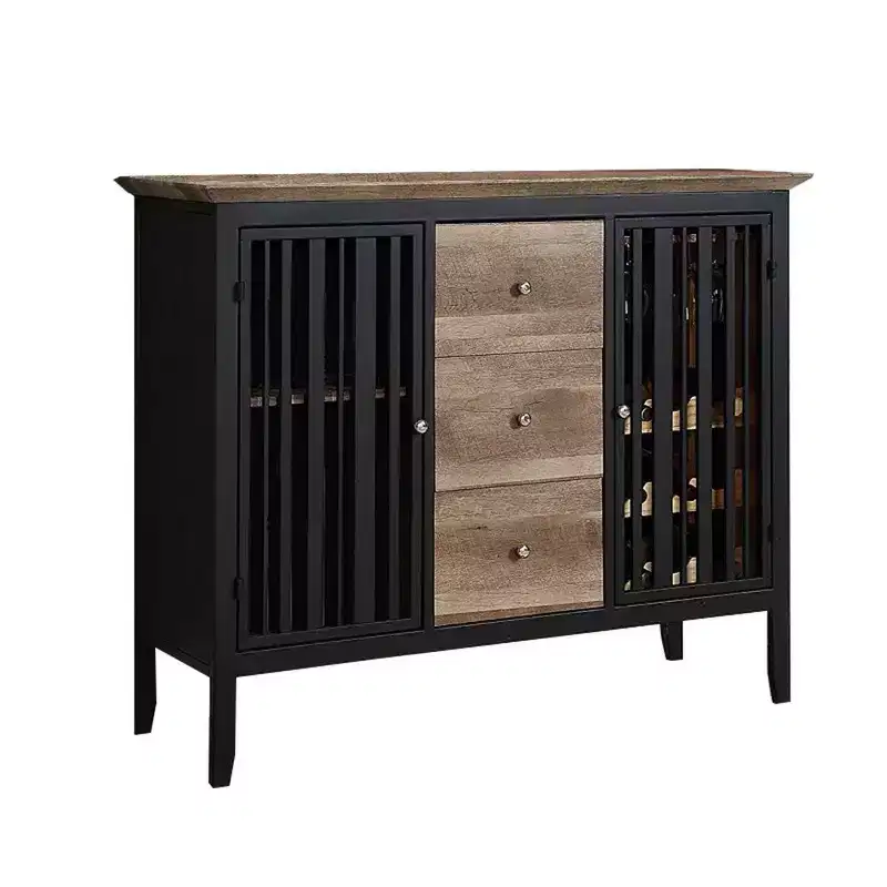 Royal Hampton 47 Inch Sideboard Buffet, 3 Drawers, Antique Oak Brown and Black