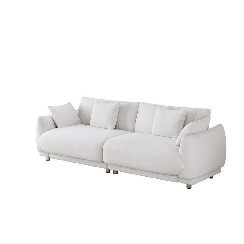 Modern Teddy Velvet 3-Seat Sofa with 4 Pillows & Metal Legs, 86.6