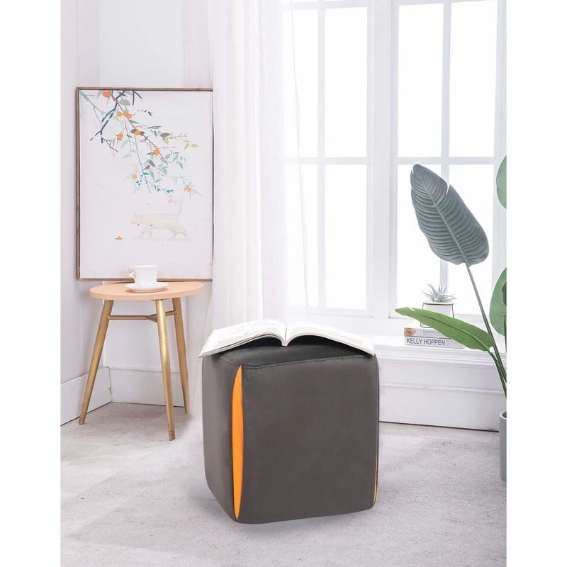 Adeco 14 Small Ottoman Footrest Stool- Velvet Seating Stool Ottoman