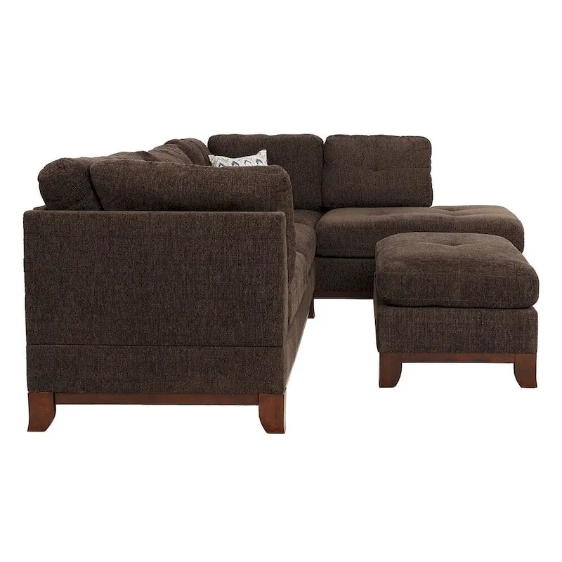 Poundex 3 Piece Fabric Sectional Sofa Set with Ottoman