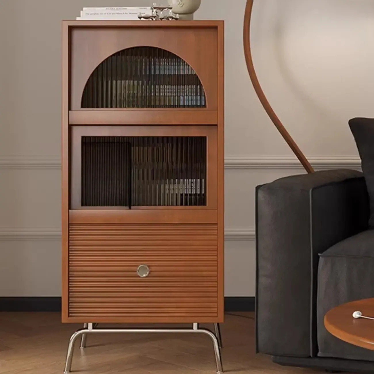 Free Standing Pine Accent Cabinet with Glass Door & Storage