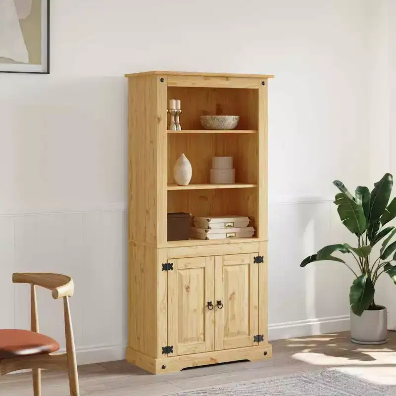 Side Cabinet Brown Solid Pine Wood 31.5x15.7x66.9 in