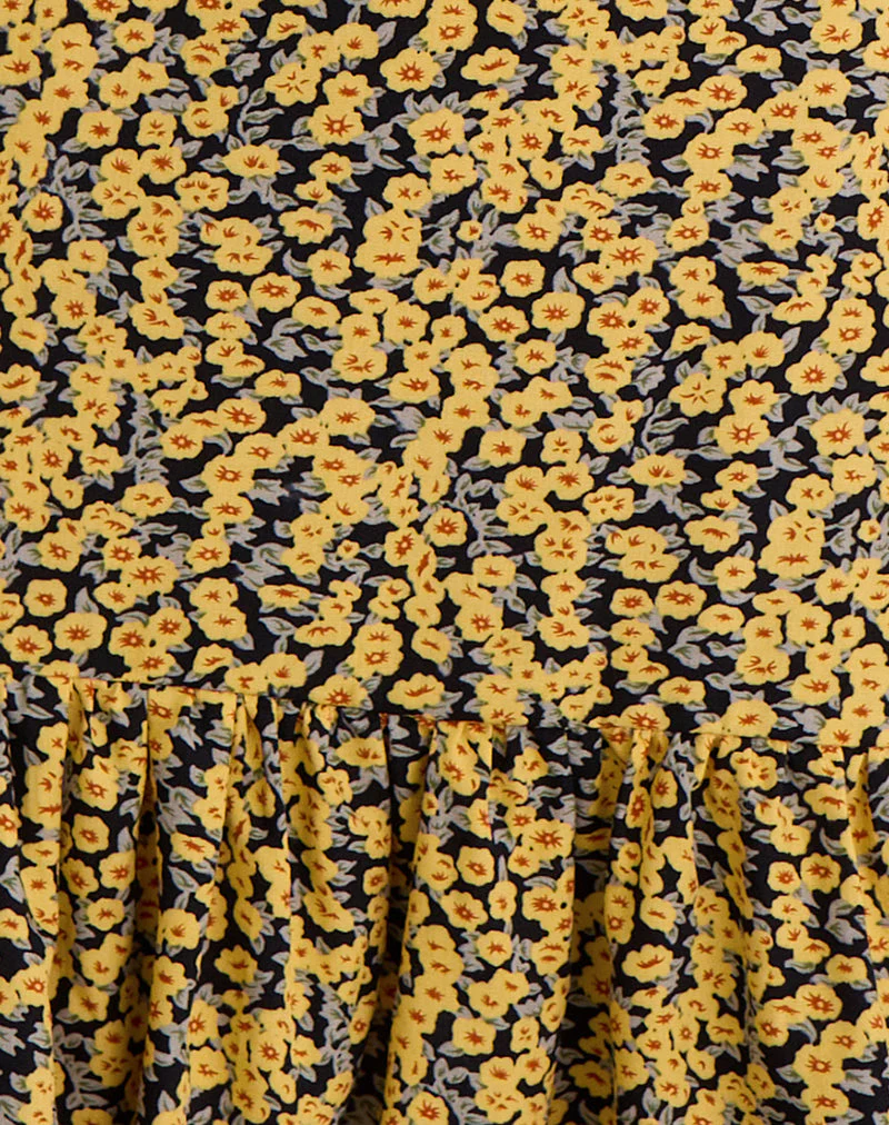 Marige Roundneck Mini Dress in Mini Bloom Yellow