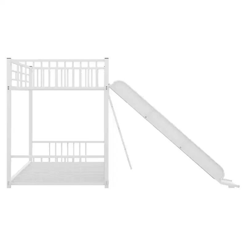 Modern Style Twin over Twin Metal Bunk Bed with Slide, Easy to Assemble