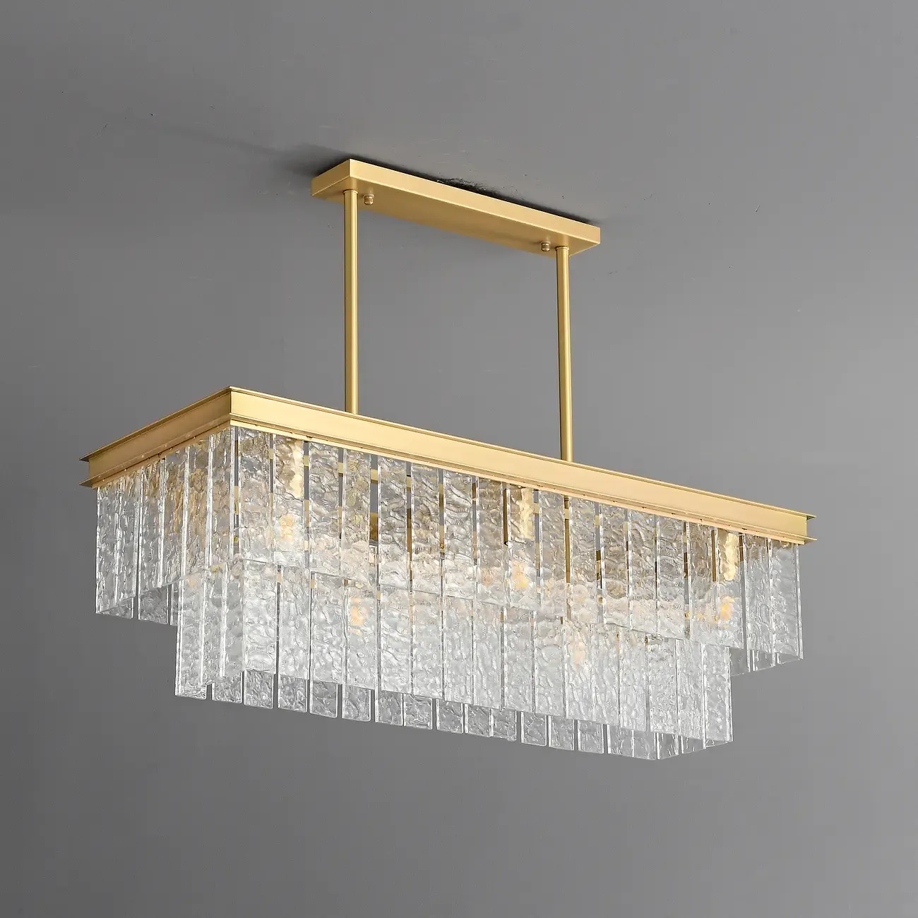 Modern Luxury Brass Glass Rectangular  2-Tier Island Lights-HomeyFad
