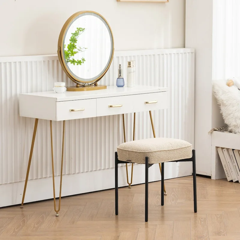 Single Rectangle Ottoman Tufted Lamb Fleece Foot Stool