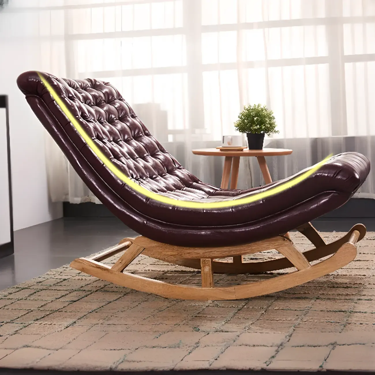 Modern Upholstered Ergonomic Rocking Chair with Ottoman