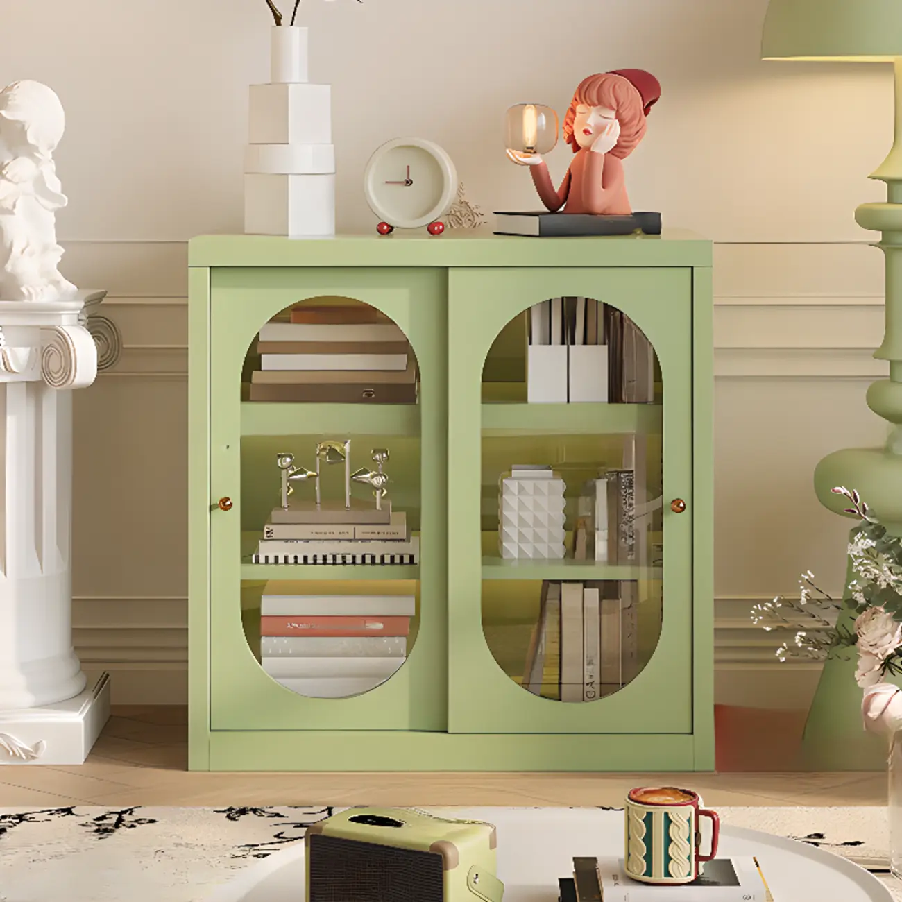Short Modern Cabinet Arched Door Steel Bookcase