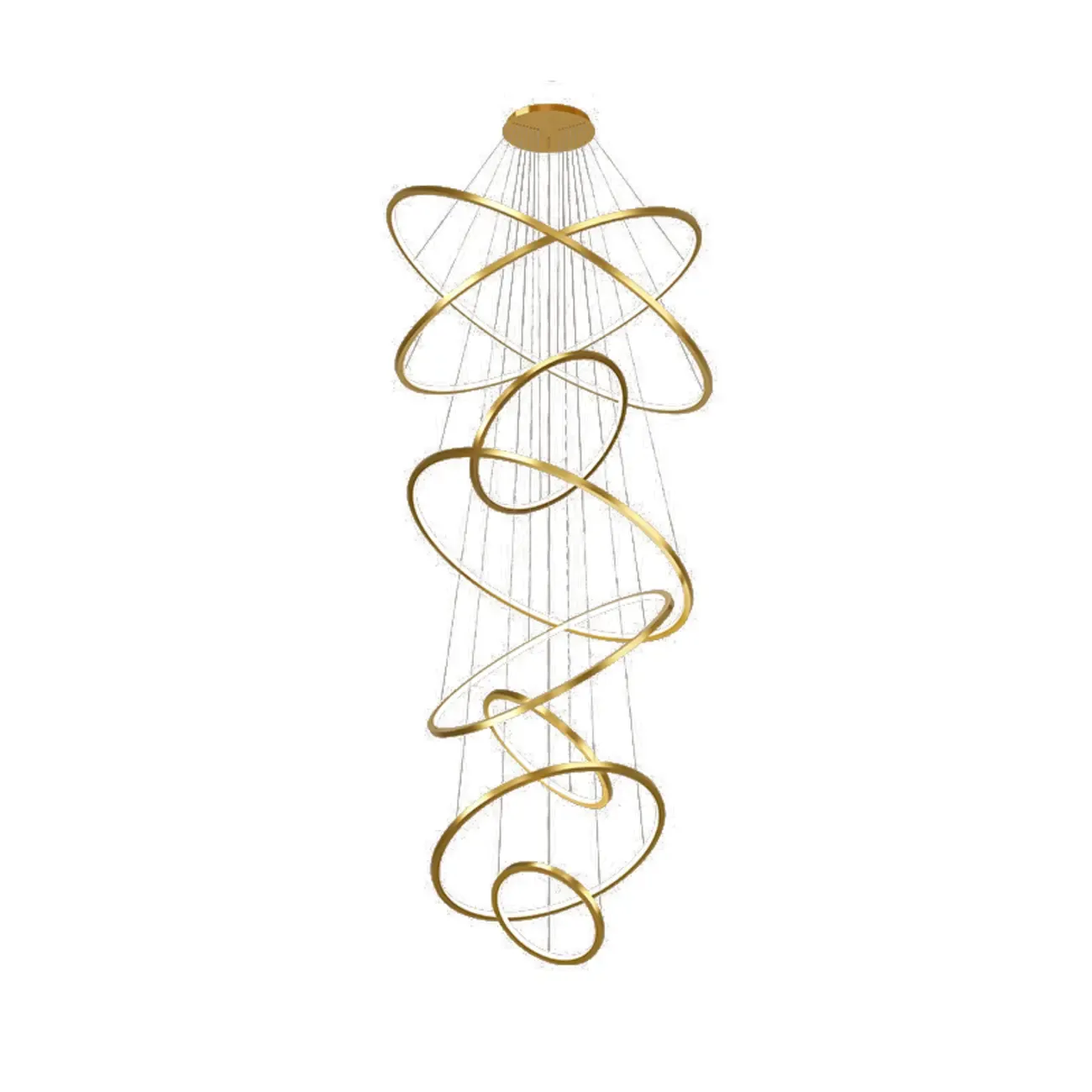 Modern Gold Ring Stairwell Chandelier Warm Light LED