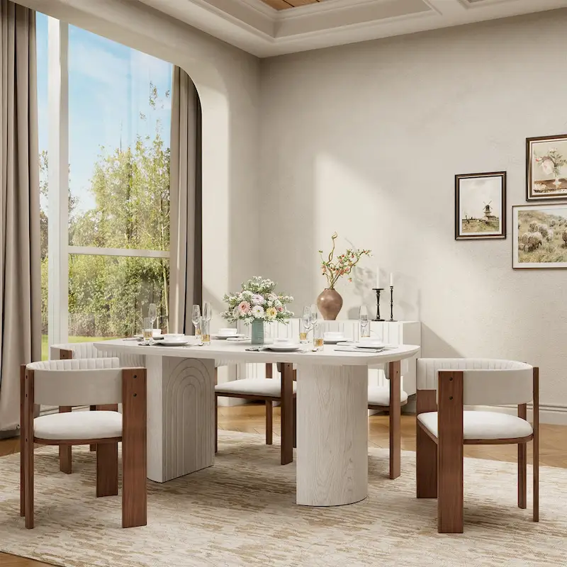 Beige Wood Dining Table - 6 Seater 70.86