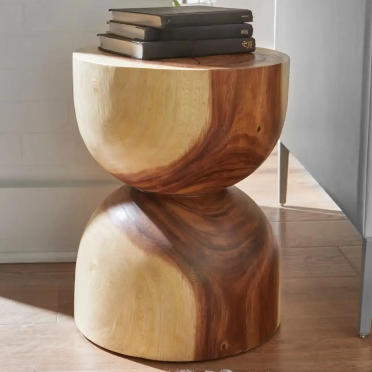 Modern Wood Hourglass End Table for Living Room