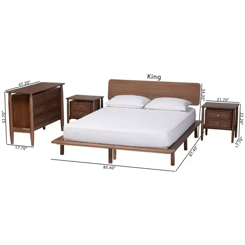 Baxton Studio Alyssa Japandi Walnut Brown Wood 4-Piece Bedroom Set