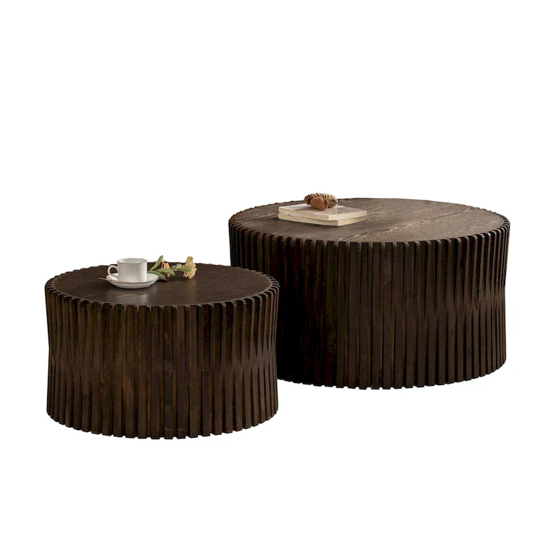 Nesting Coffee Table Set with Vertical Textured Embossed Design (Set of 2)