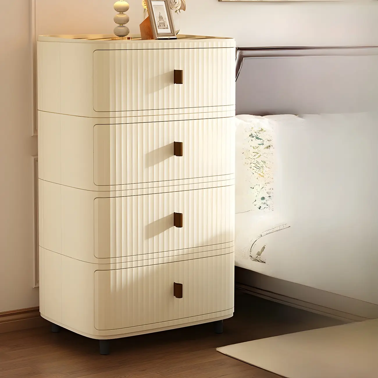 Modern Black And White Grid Top Nightstands with Drawers