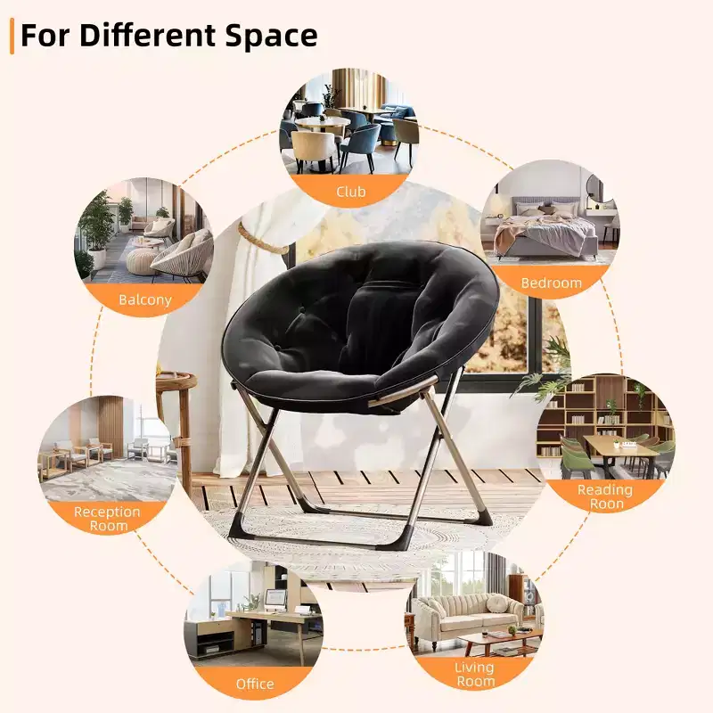 Comfy Saucer Chairs, Folding Reading Lounge Chair, Cozy Faux Fur Living Room Chair with Soft Thick Padded Seat Metal Frame, Modern Style Home
