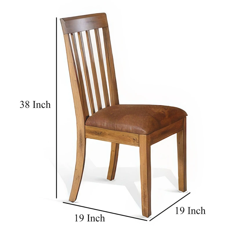 Marv Dining Chair, Slat Back, Light Brown Microfiber, Mahogany Mindi