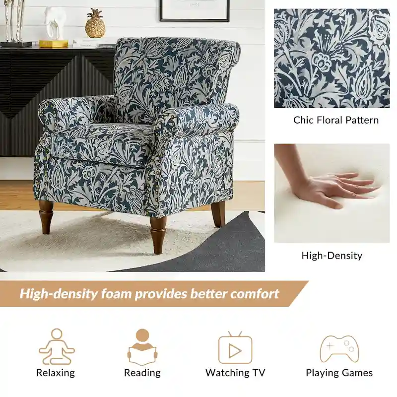 Nyctelius Traditional Polyester Accent Arm Chair with Pattern and Nailhead Trim Set of 2 by HULALA HOME
