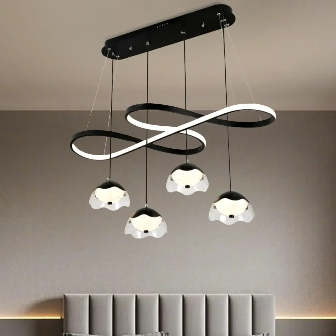 Adjustable 2 Tiers Black Metal 6-Light Dimming Pendant Light