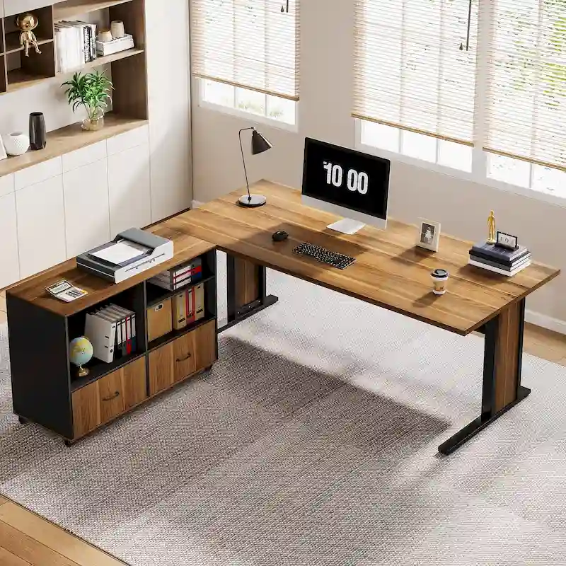 63 Corner Executive Computer Desk and Mobile File Cabinet Set for Home Office