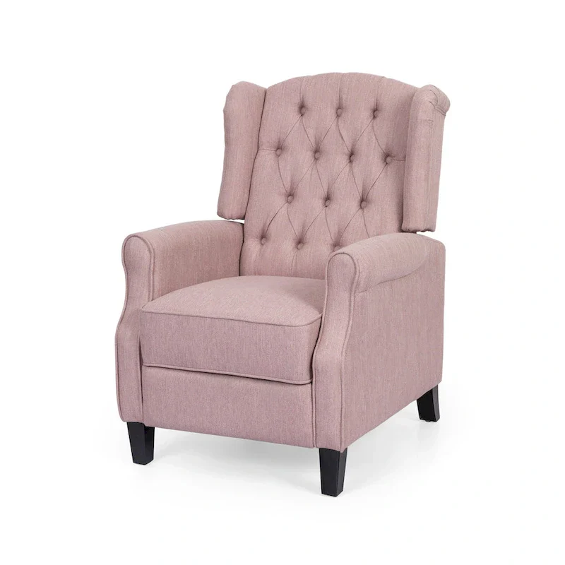 Modern Wingback Push-Back Recliner with Footrest, Button-tufted, Birch Legs