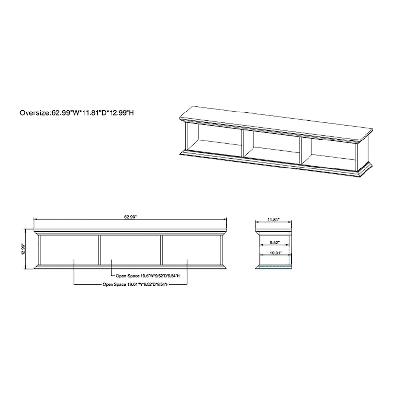 DH BASIC Transitional White 63-Inch 3-Shelf Floating TV Stand by Denhour