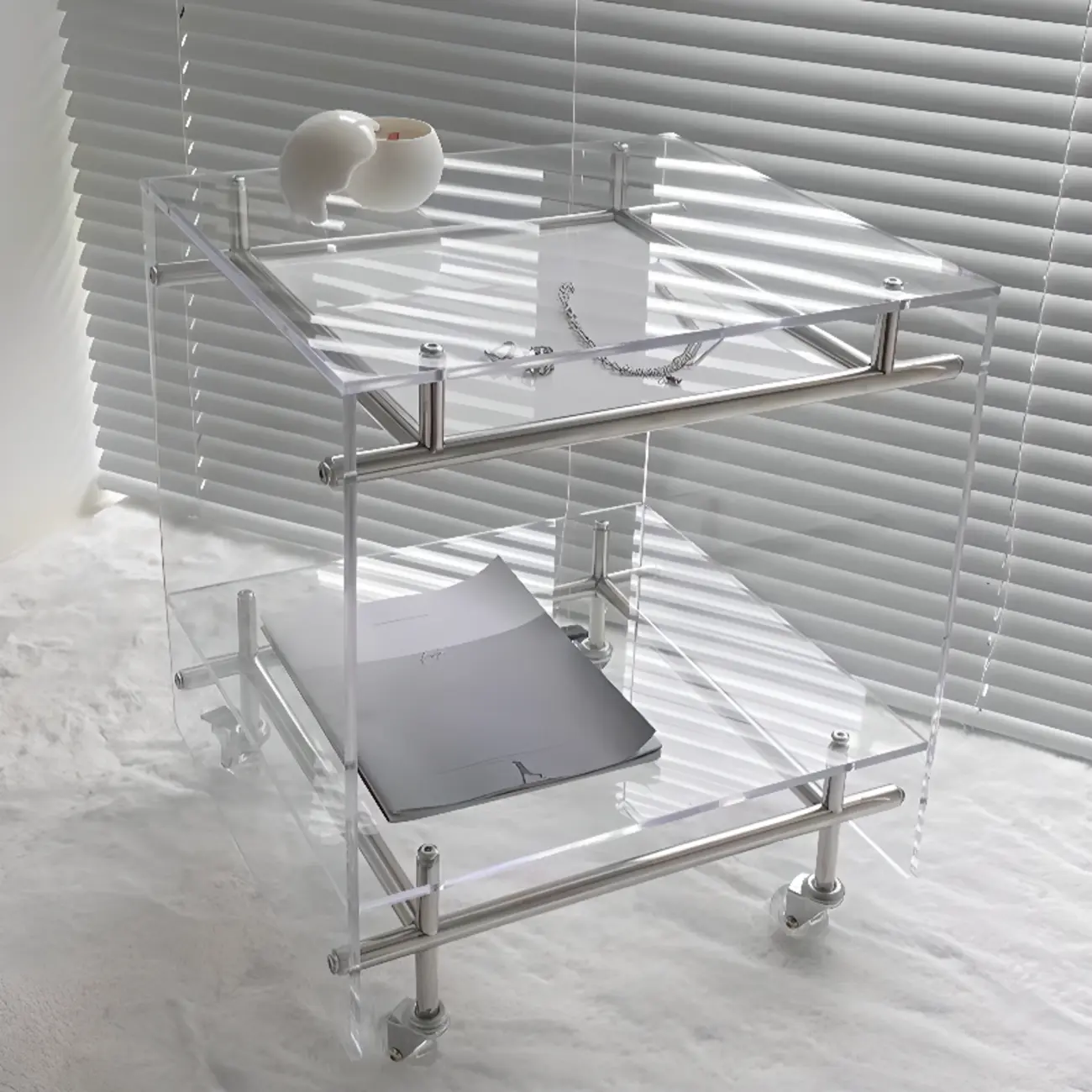 Stylish Clear Acrylic 360° Rolling Cubic Side Table