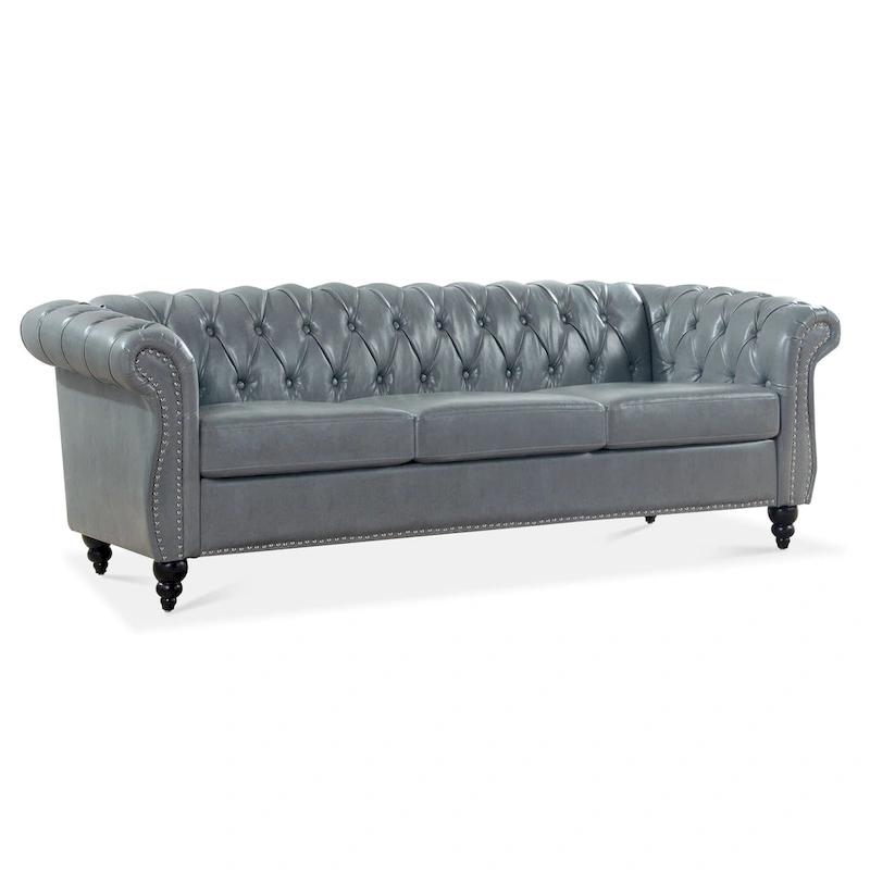 Upholstered Rolled Arm Chesterfield 3-Seater Sofa