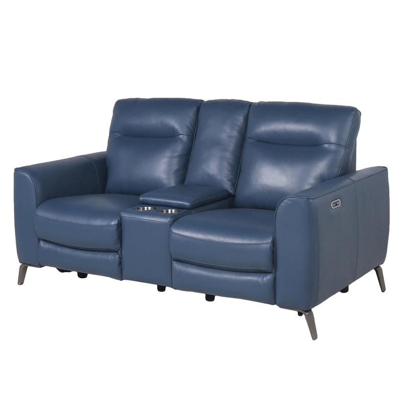 Steve Silver Top Grain Leather Ocean Blue Power Reclining Console Loveseat