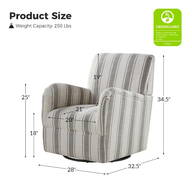 Pancy Traditional Swivel Armchair with Jacobean Strip Pattern by HOLALA HOME